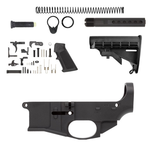 AR 15 Lower Assembly | Lower Parts Kit | Butt Stock | Buffer Tube | FIRE/SAFE | Premium Billet | 80% Lower 1