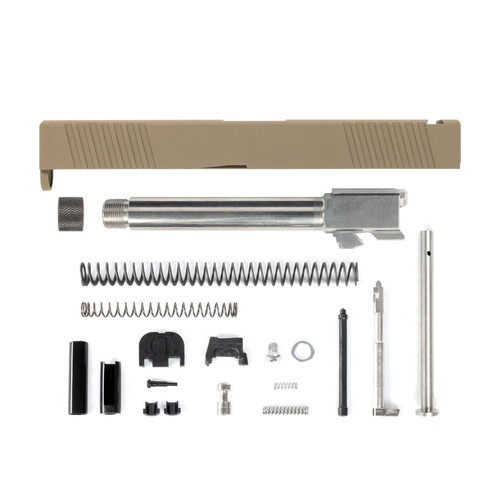 Complete G17 Compatible Slide w/ Front & Rear Serrations - FDE w/ Stainless, Black, Threaded or Non-Threaded Barrel