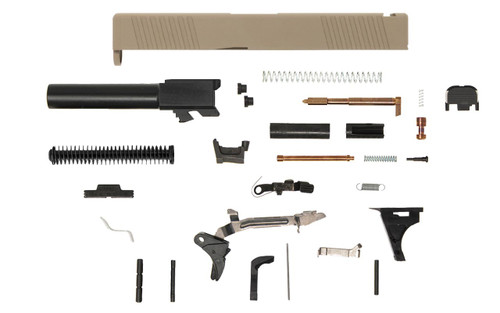 Glock® 19 Compatible Pistol Build Kit w/ FDE Front & Rear Serrated Slide 1