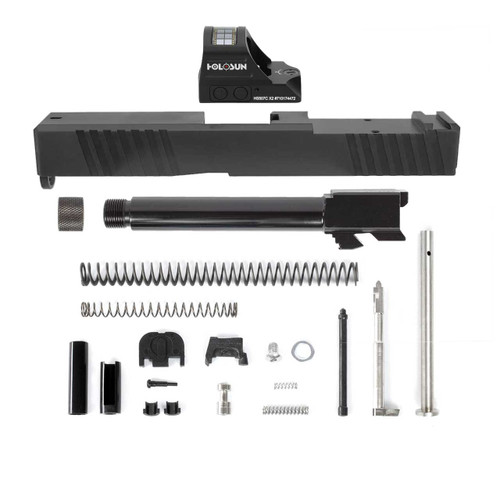 Complete Glock® 17 Compatible Slide w/ Front & Rear Serrations (& RMR Cut) - Black w/ Stainless, Black, Threaded or Non-Threaded Barrel + Holosun 507C-X2 3